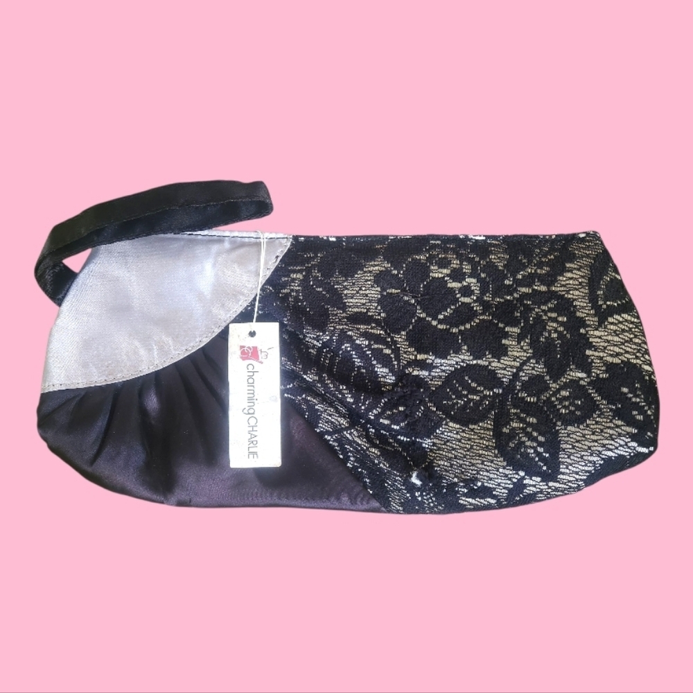 Charming Charlie Black & Silver Lace Evening Clutch - NWT - Outside spot- READ